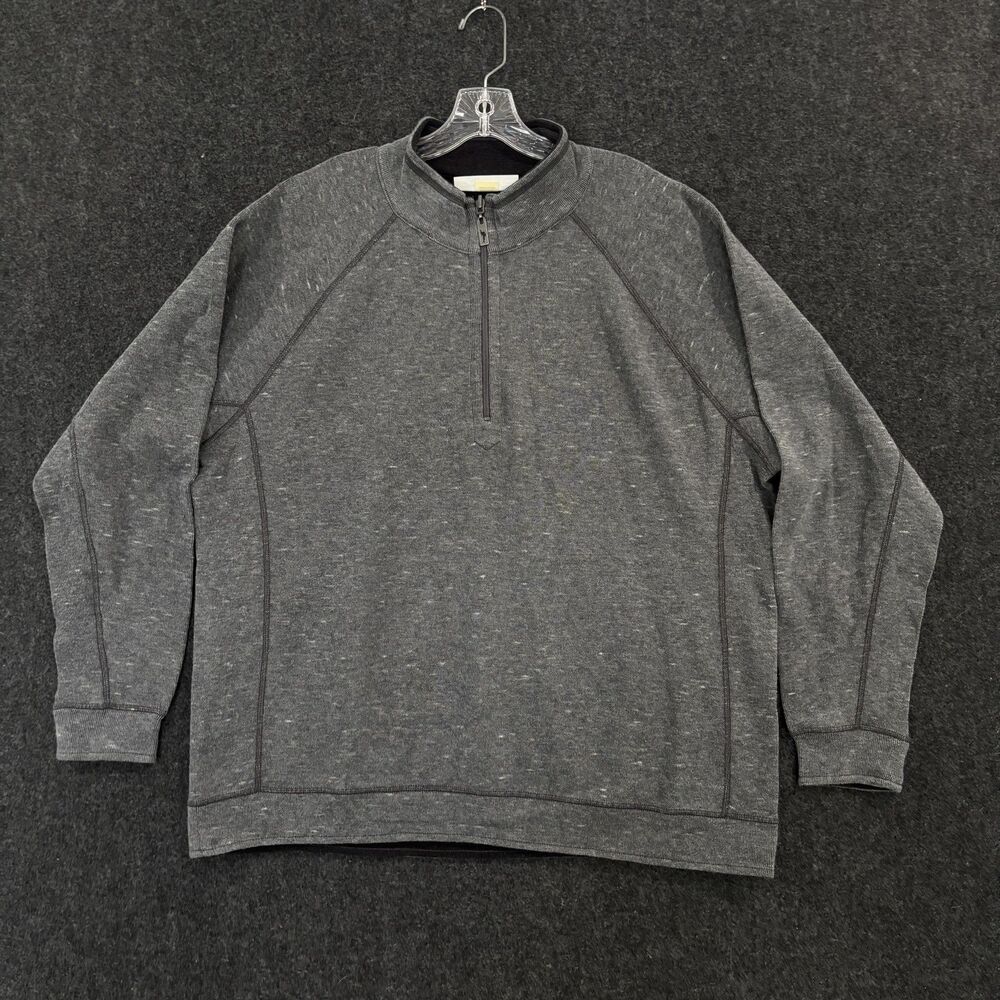 Tommy Bahama Sweater Mens Extra Large Gray Black Reversible Quarter Zip Pullover